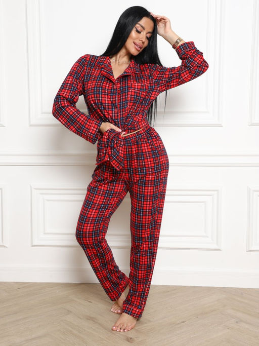 667 ПИЖАМНЫЙ ЖЕНСКИЙ КОСТЮМ (брюки) (Красная клетка) - А-дина фото 3