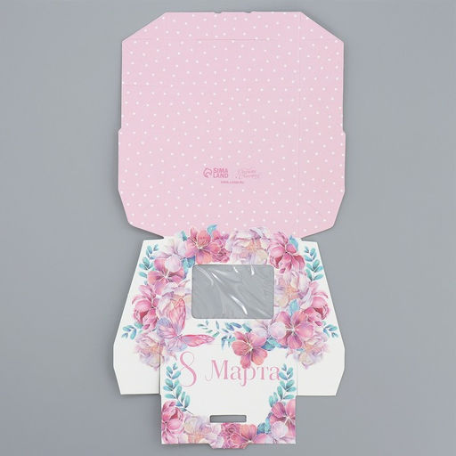 Цена за 5 шт. Кондитерская упаковка, коробка с ламинацией «8 марта», 10 х 8 х 3.5 см