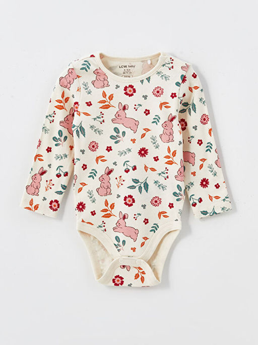 Bisiklet Yaka Uzun Kollu Bask?l? K?z Bebek ??t??tl? Body 2li - Waikiki фото 3