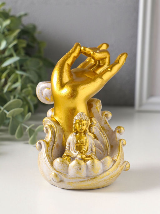 Подставка для благовоний "Будда и рука" стелющийся дым, беж с патиной 9х8,5х11,5 см