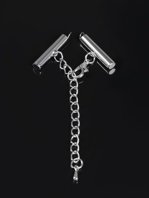 Цена за 2 шт. Концевик для браслета из бисера (пара) 20 мм, с цепочкой удлинителем, цвет серебро