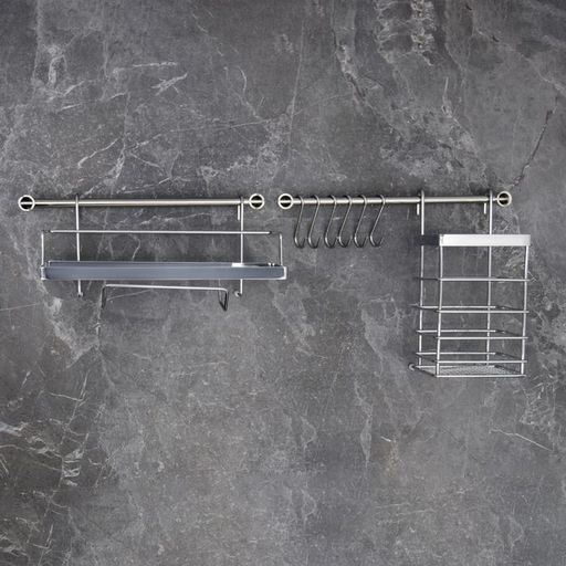 Рейлинговая система для кухни Доляна, базовый набор, 10 предметов, хромированная