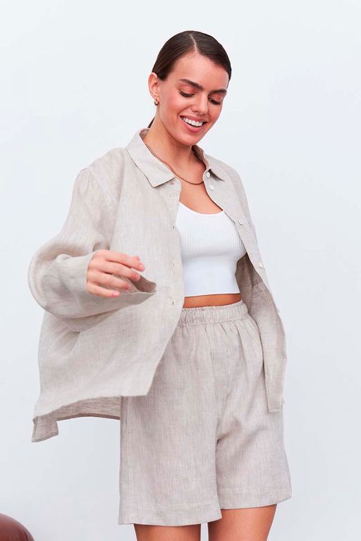 Рубашка короткая S021_LBGE/Светло-бежевый