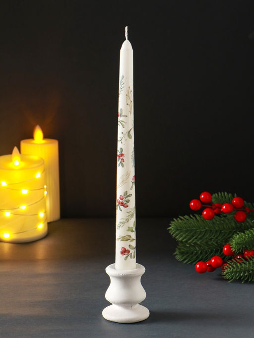 Цена за 4 шт. Свеча античная новогодняя 255х22 мм с декором, зимняя