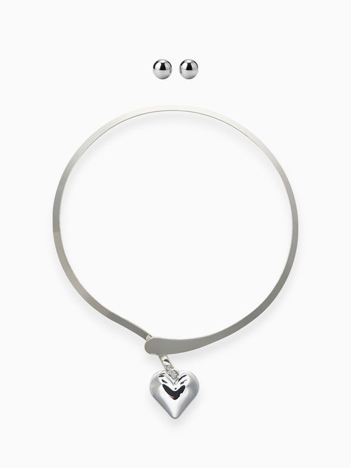 Набор 2 предмета: серьги, чокер «Обруч» сердце, цвет серебро