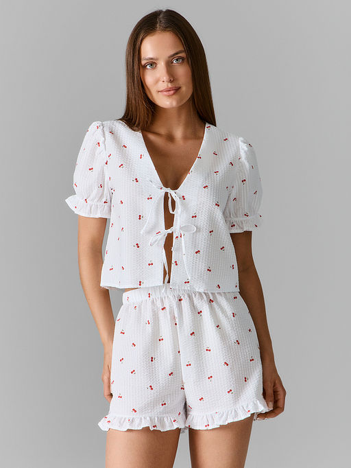 Костюм домашний женский белый на завязках - Mark formelle фото 2
