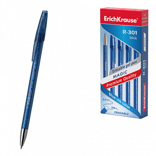 Цена за 12 шт. Ручка гелевая сo стираемыми чернилами ErichKrause R-301 Magic Gel Stick Original 0.5, цвет чернил синий (в коробке по 12 шт.)