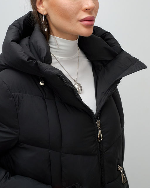 Пальто зимнее утепленное с капюшоном женское черного цвета 7729Ch - Visdeer фото 12