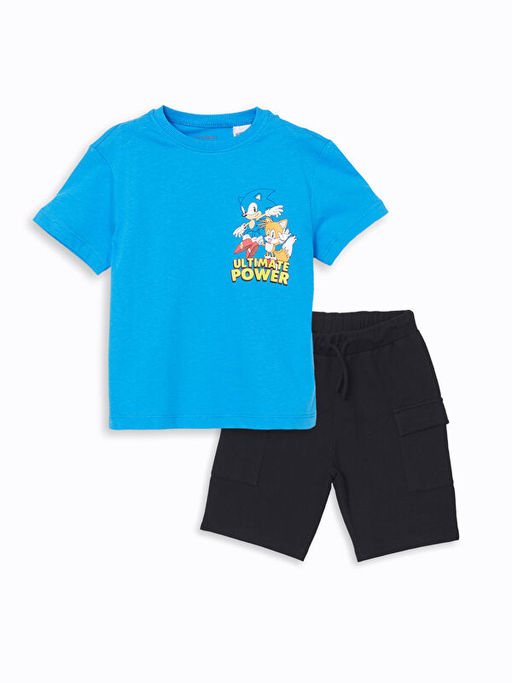 Bisiklet Yaka Sonic Bask?l? Erkek ?ocuk Ti??rt ve ?ort 2li
