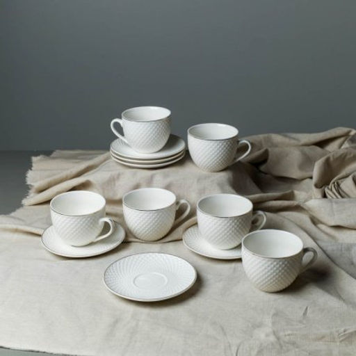 Чайный набор 12 предметов 250 мл / TC69E-12G-230 /уп 8/ костяной фарфор - Галеонтрейд фото 2