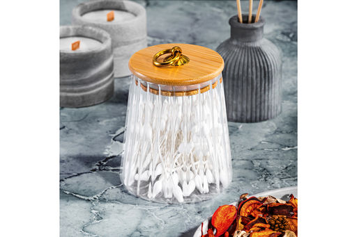 Банка стеклянная 650 мл 10*10*13 см с деревянной крышкой с силиконовым уплотнителем