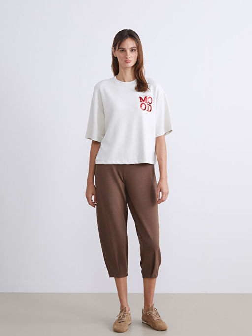 Bisiklet Yaka Pul ??lemeli Oversize Kad?n Ti??rt