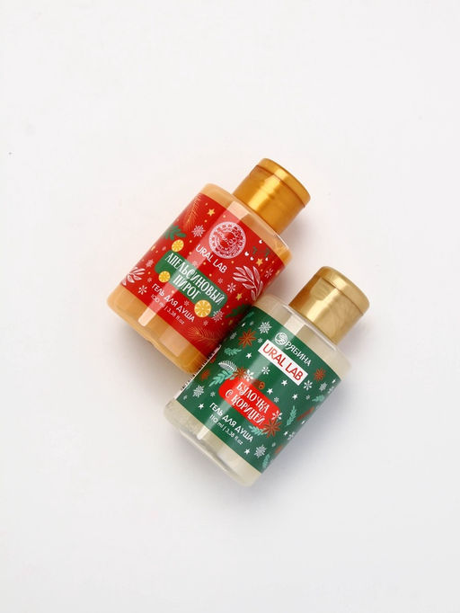 Подарочный набор новогодний в санях: гель для душа 2 шт., соль для ванны и мочалка, URAL LAB