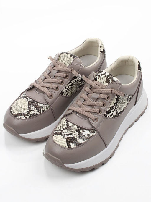 03-A847-11 GRAY/BROWN Кроссовки женские (натуральная кожа)