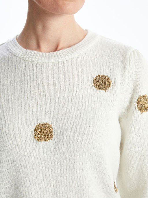 Bisiklet Yaka Puantiyeli Kad?n Triko Kazak