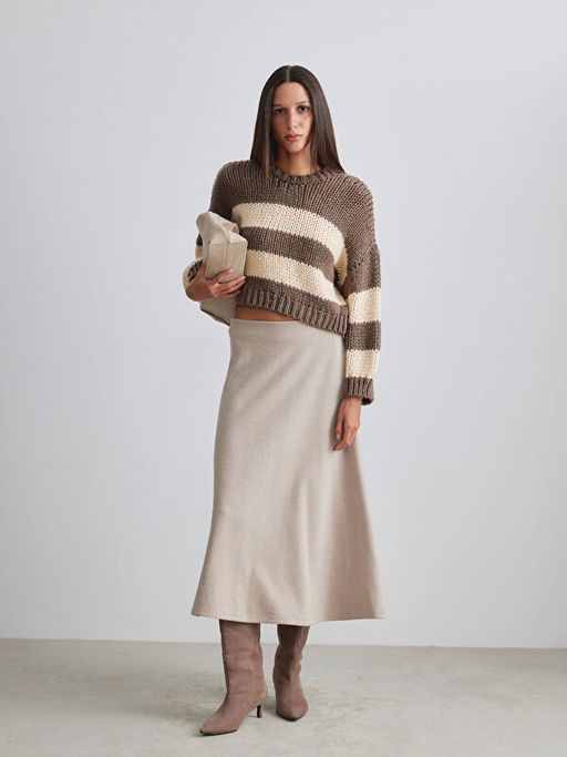 ?izgili Crop Y?n Kar???ml? Kad?n Triko Kazak