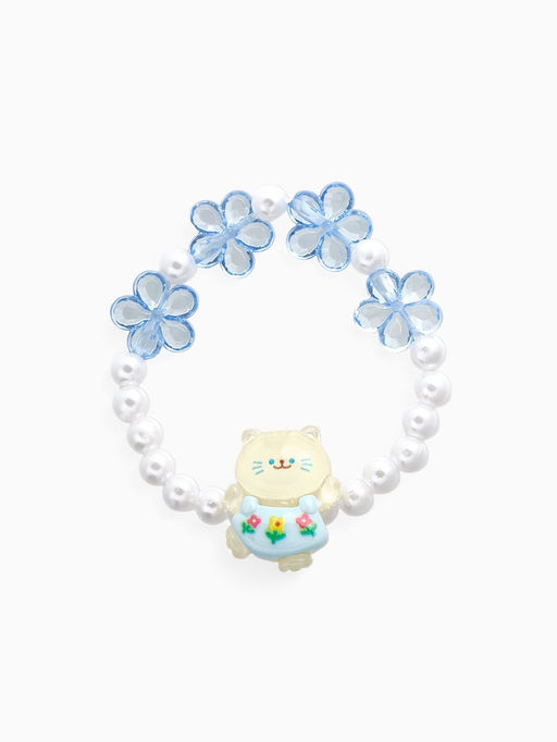 Цена за 3 шт. Браслет детский Выбражулька «Котик», d=6 см цветы, жемчуг, бело-голубой