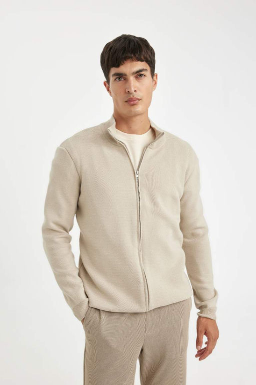 Трикотажный кардиган стандартной посадки с высоким воротником - Defacto фото 5