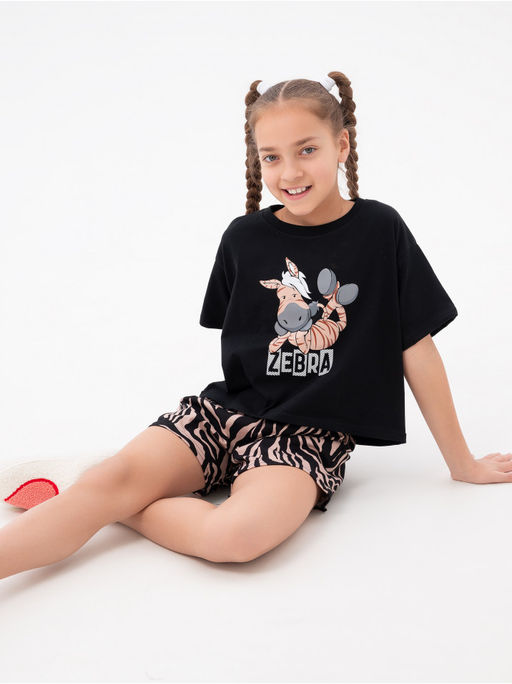 Пижама "Зебра" коричневая детская девочка с шортами