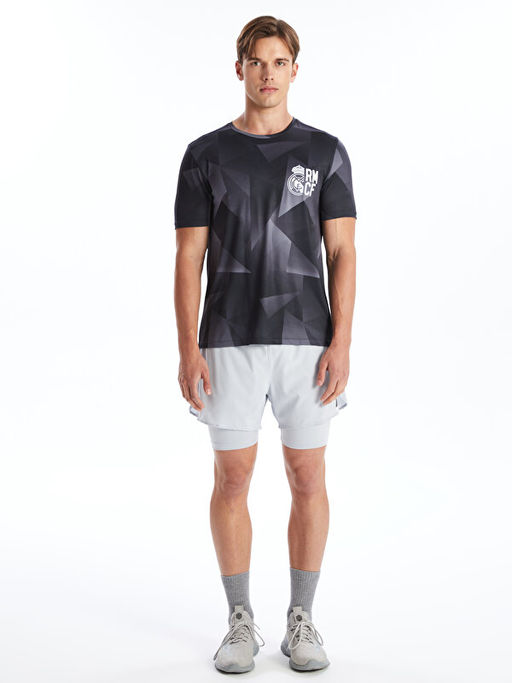 DRY-TECH Bisiklet Yaka K?sa Kollu Real Madrid Bask?l? Erkek Taraftar Ti??rt