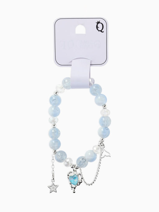 Браслет с подвесками "Сахарный" сердце тякучее, шар № 10/8, цвет небесно-голубой в серебре   1096792