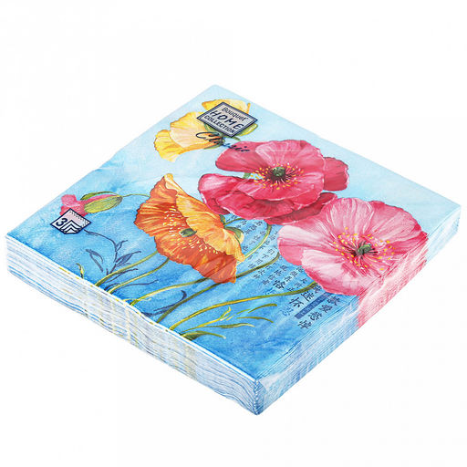 Салфетки бумажные "Bouquet Home Collection Classic" 33х33см, 3-х слойные, 20 штук в упаковке, 100% целлюлоза, "Акварельные маки" (Россия)