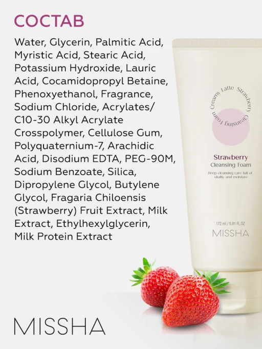MISSHA CREAMY LATTE Пенка для умывания с экстрактом Клубники 172 мл  фото 5