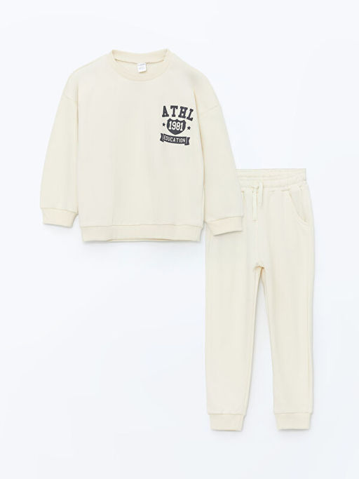 Bisiklet Yaka Uzun Kollu Bask?l? Erkek Bebek Sweatshirt ve E?ofman Alt 2li Tak?m