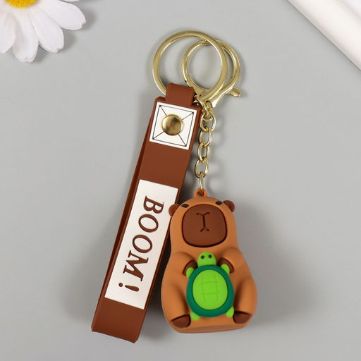 Цена за 2 шт. Брелок резина с карабином, ремешком "Капибара с черепашкой" 3,7х3,7х5,5 см