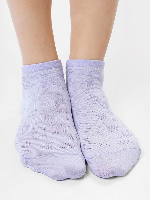 Цена за 5 пар! Носки женские укороченные в фиолетовом оттенке с рисунком цветов - Mark formelle фото 3