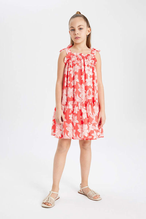 Платье с цветочным узором на бретелях для девочек - Defacto фото 2