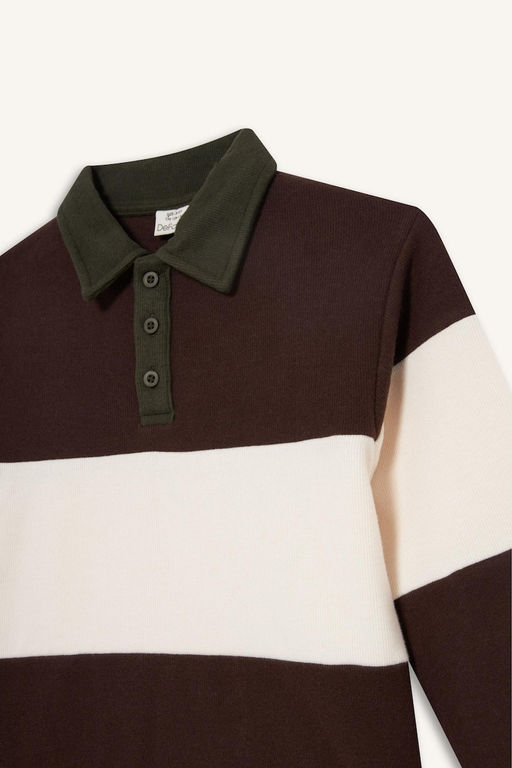 Erkek _ocuk Polo Yaka Renk Bloklu Sweatshirt - Defacto фото 4