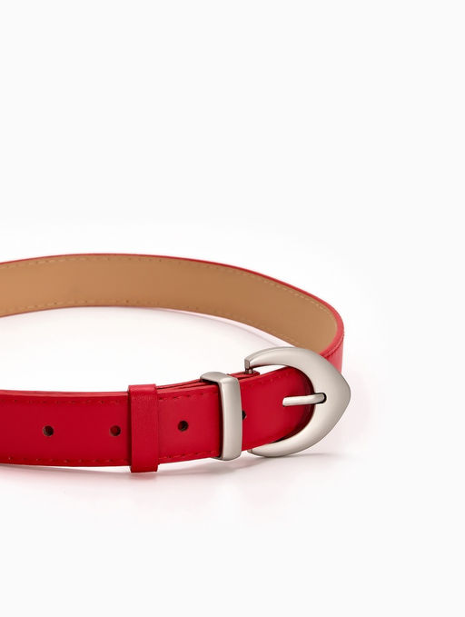 Ремень женский, 110×3 см, пряжка металл матовая, серебристая, красный