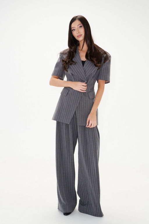 Пальто-пиджак Annete А5447 двубортный костюмная ткань серый  фото 8