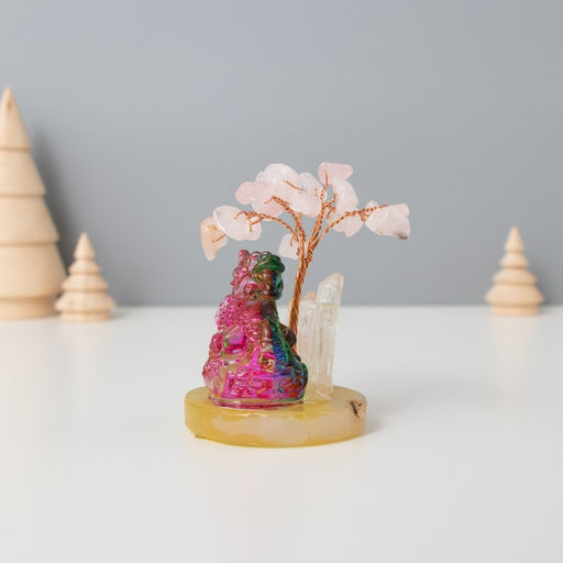 Фигурка «Деревце под защитой дракоши», стекло, металл, 18 камней, розовый, 5.5×5.5×9 см