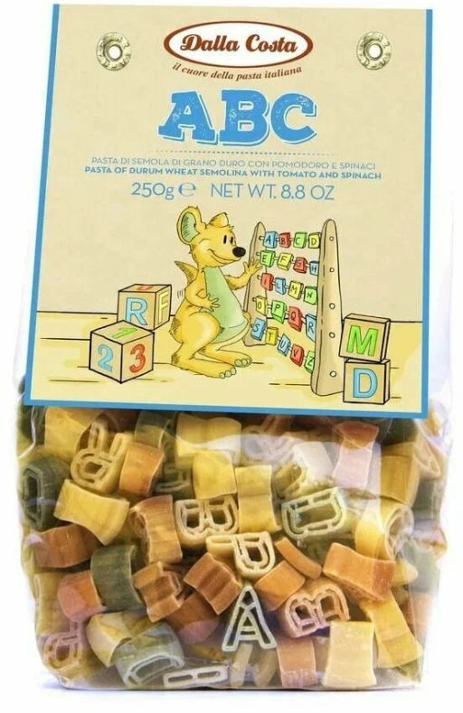 Макаронные изделия без яиц Dalla Costa со шпинатом и томатами Алфавит (0,250 кг)  фото 2