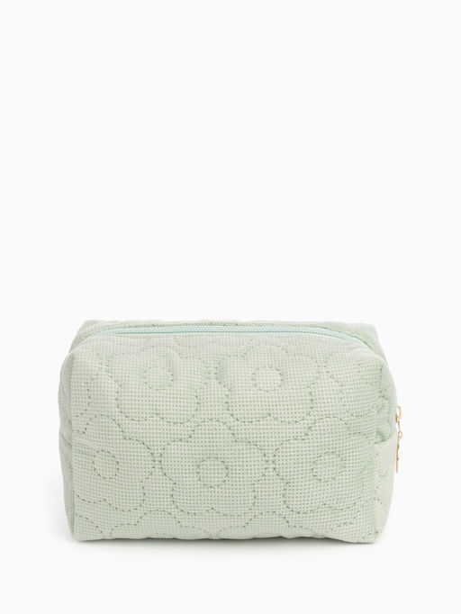 Косметичка объёмная на молнии, маленькая, с вышивкой, светло-зелёная