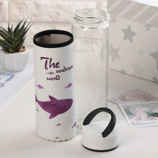 Бутылка для воды Кит, 500 мл, h=23.5 см, с ручкой, в чехле, стекло, рисунок МИКС - Simaland фото 6