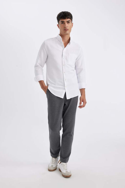 Текстурированная рубашка с длинными рукавами и воротником-поло приталенного кроя - Defacto фото 2