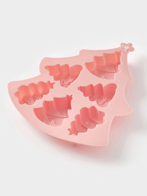 Форма для выпечки новогодняя Доляна «Ёлочки», силикон, 22×20.6×2.5 см, 6 ячеек, розовая