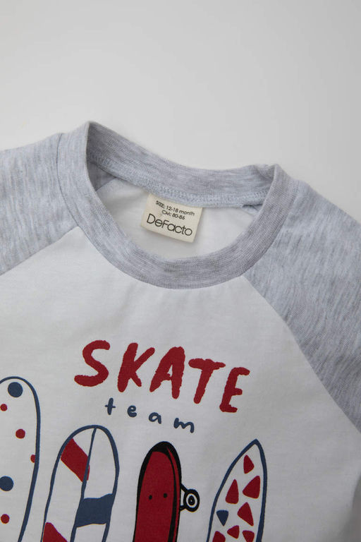 Футболка из двух предметов с короткими рукавами и принтом скейтборда для маленьких мальчиков - Defacto фото 2