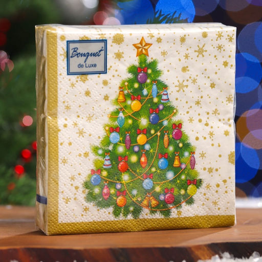 Цена за 3 шт. Салфетки бумажные Art Bouquet Новогодняя ель на белом, 3 слоя, 24?24 см, 25 шт.