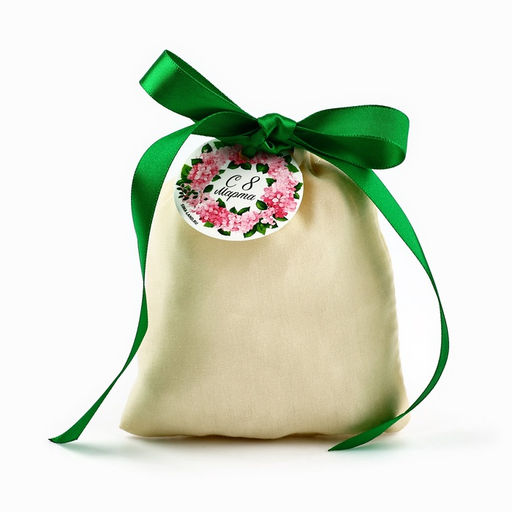 Цена за 5 шт. Мешочек подарочный из хлопка С 8 марта, 10 х 12 см +/- 1.5 см