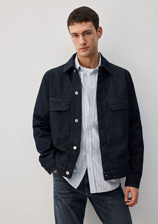 Lacivert Ince Denim Ceket - Mavi фото 3