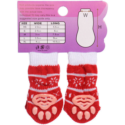 Цена за 5 шт. Носочки для животных "LAPUSIK", принт олененок, цвет красный, размер m, 3см