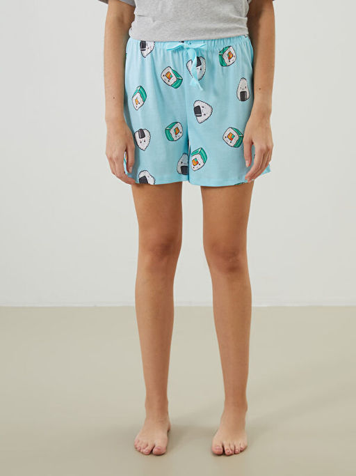 Beli Lastikli Desenli Kad?n ?ort Pijama Alt?