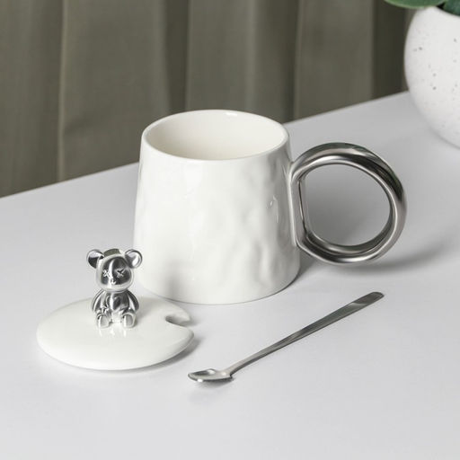 Кружка с ложкой «Стильный мишка», 320 мл, керамика, белая
