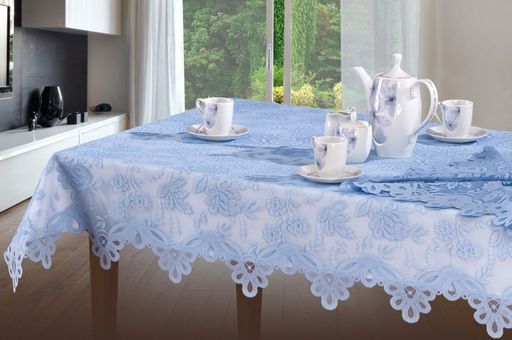 Скатерть арт. 515 В, NIEBO (Небо), прямоугольная, 130 см х 170 см, голубая тюлевая С ПОДЛОЖКОЙ