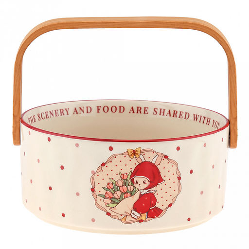 Зайка и тюльпаны Конфетница фарфоровая 700мл, д15,5х7,1см, съемная деревянная ручка, с деколью, отводка, в коробке (Китай) - Домашняя мода фото 2