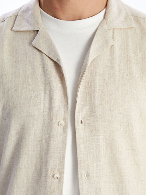 Regular Fit K?sa Kollu Keten Kar???ml? Erkek G?mlek